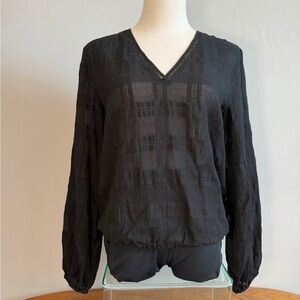 Express Black Textured V-Neck Blouse